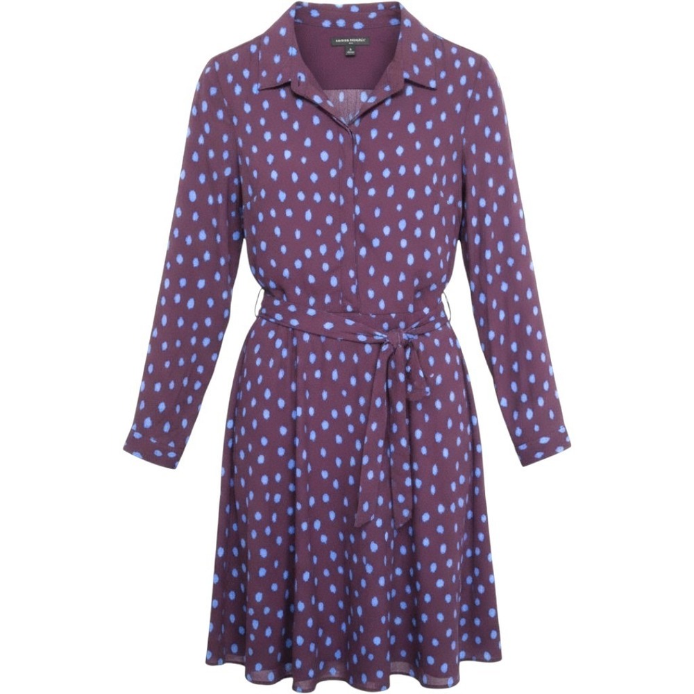 Banana Republic Silky Shirt Dress Women 12 Burgundy Blue Ikat Tie Waist Button L